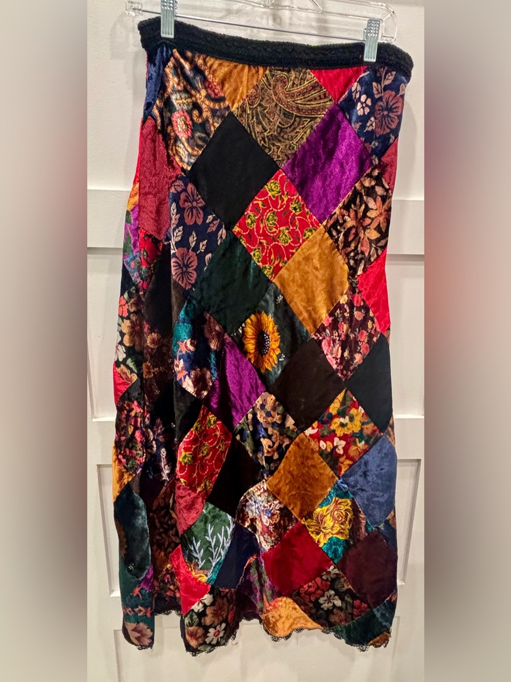Vintage Bryan Emerson Patchwork Velvet A-Line Maxi Skirt - Multicolor